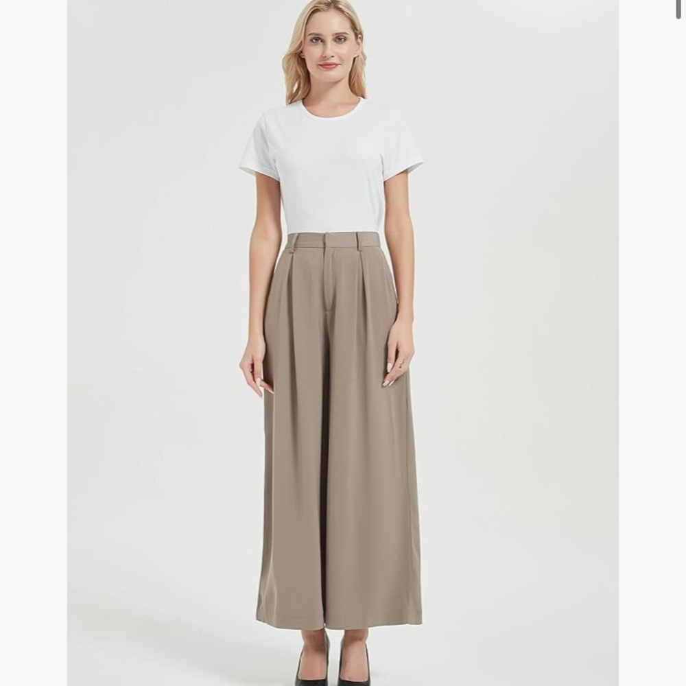 Wide Leg High-Waist Trousers - Taupe - Picture 14 of 15